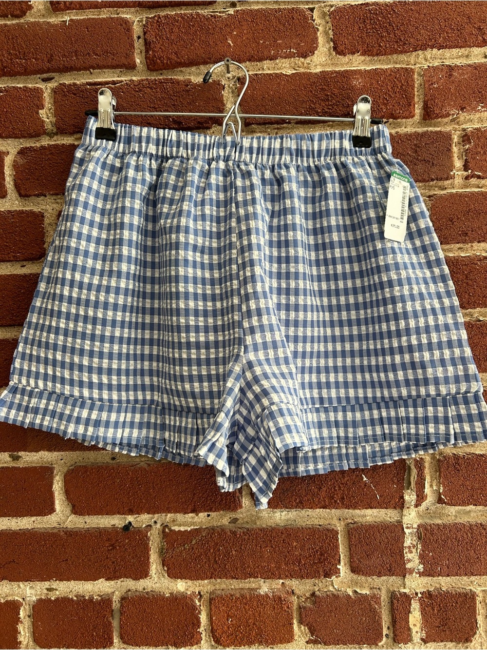 Simons Blue and White Gingham High-Waist Women’s Shorts